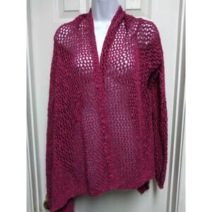 The Territory Ahead Size Large Raspberry Open Weave Long Sleeved Open Front...